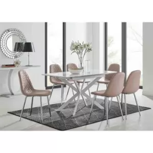 Image of Furniture Box LIRA 120 Extending Dining Table and 6 Cappuccino Corona Silver Leg Chairs