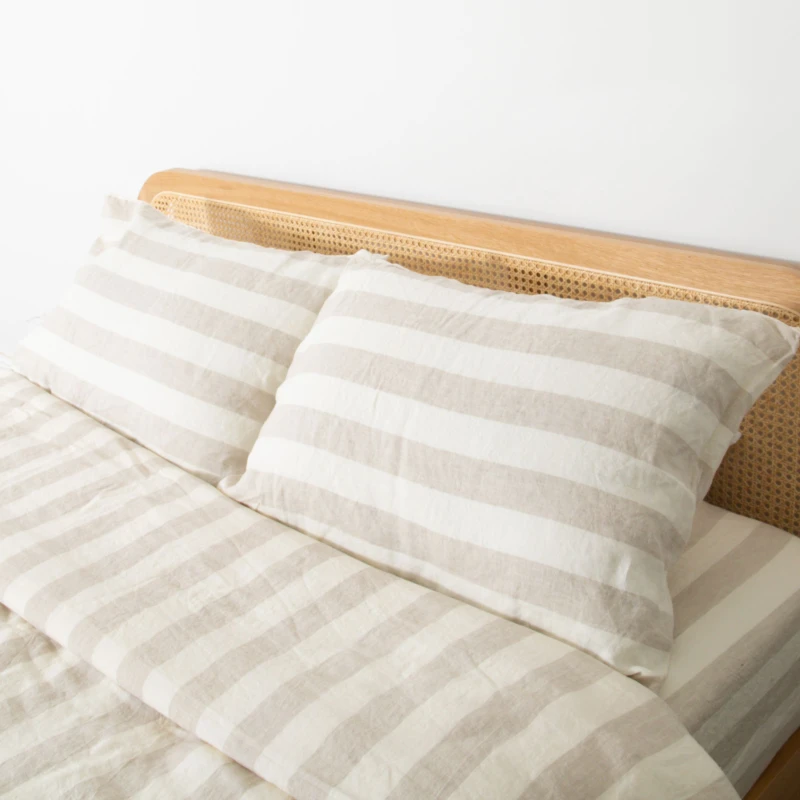 Image of Native Natural Natural Stripes Pair Of 100% Linen Pillowcases in Off-White Off-White Unisex