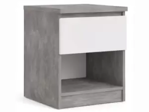 Image of Furniture To Go Naia Concrete Grey and White High Gloss 1 Drawer Small Bedside Cabinet Flat Packed