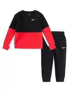 Image of Boys, Nike Rookie Flc Crew + Jogger Set, Black/Red, Size 3-4 Years