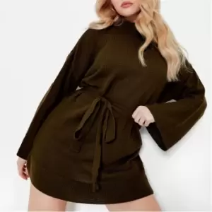 Image of I Saw It First Funnel Neck Belted Jumper Dress - Green