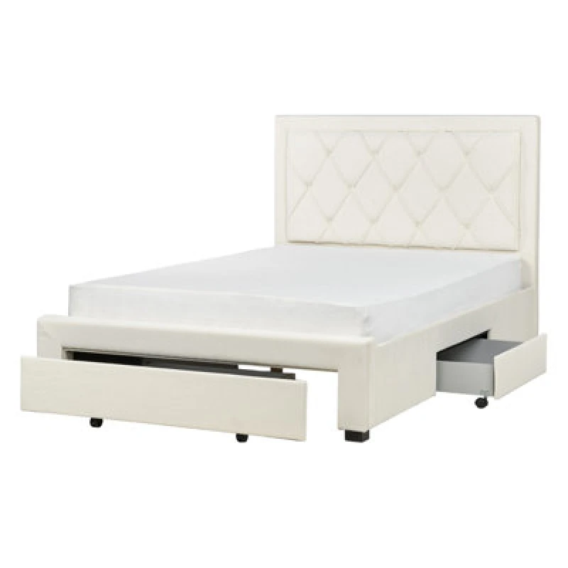 Image of Beliani Bed With Storage Drawers Velvet Lievin 140 X 200 Cm (Eu Double) Light Beige