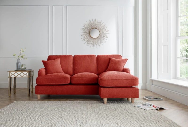 Image of The Great Sofa Company Orla Right Hand Chaise Sofa Manhattan Charcoal in Terracotta Terracotta Unisex