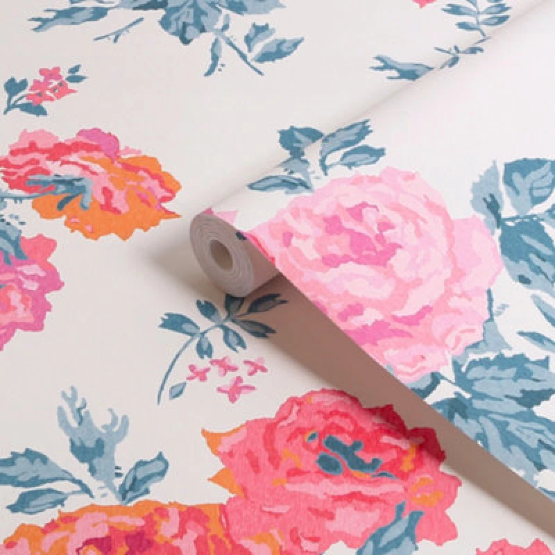 Image of Cath Kidston Archive Rose Blue & Pink Floral Wallpaper Wallpaper One Size Blue 71737818000