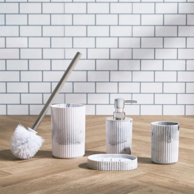 Image of OHS OHS Bathroom Accessories 4 Piece Set Ribbed Soap Tumbler Toothbrush in White White One Size Unisex 5027434216147