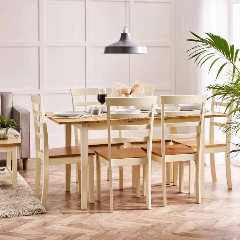 Image of FurnitureboxUK FurnitureboxUK Salcombe Large Rectangular Wooden Table & 6 Whitby Dining Chairs in Cream Cream One Size Unisex 5056657188818