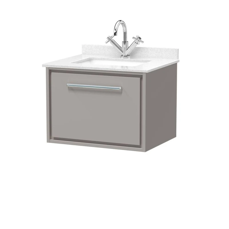 Image of Balterley 600mm Wall Hung Single Drawer with Marble Worktop Basin - Pebble Grey Grey Unisex