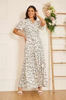 Image of White Botanical Floral Button through Maxi Dress