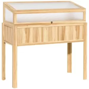 Image of Outsunny Wood Cold Frame Mini Greenhouse With Elevated Garden Box - Natural Wood
