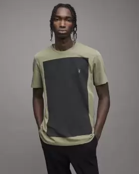 Image of AllSaints Mens Lobke Crew T-Shirt, Green, Size: S