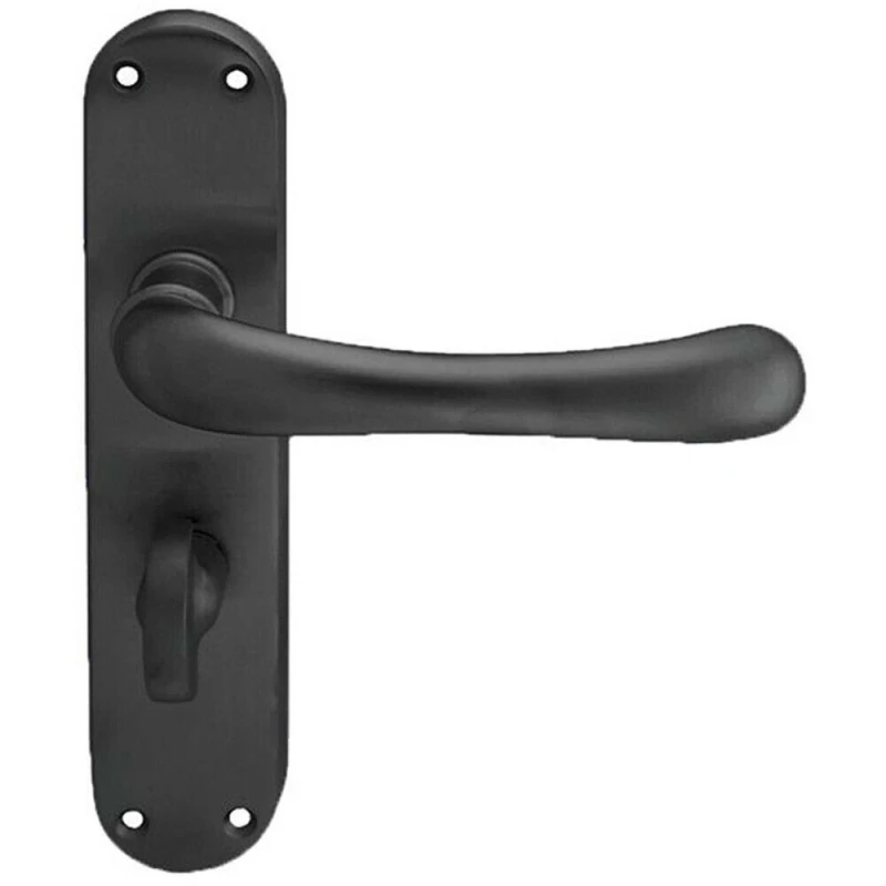 Image of Loops PAIR Smooth Rounded Lever on Shaped Bathroom Backplate 185 x 42mm Matt Black Black