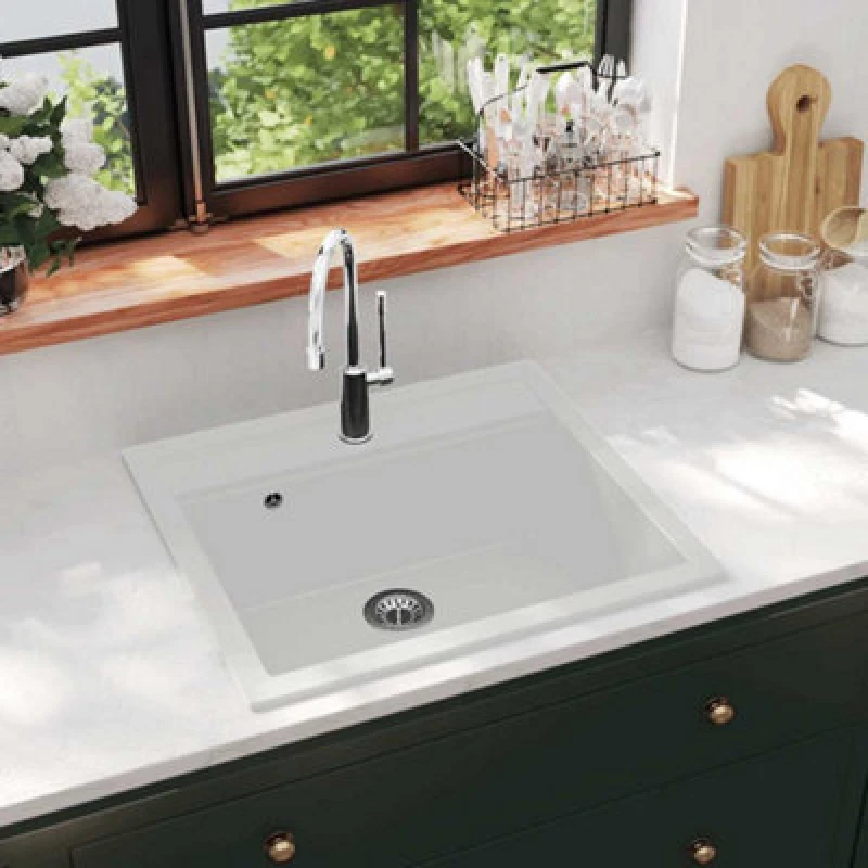 Image of vidaXL Granite Kitchen Sink Single Basin White 144863