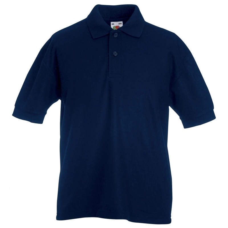 Image of Fruit of the Loom Pique Short-Sleeved Polo Shirt in Mid Navy Size: 12-13 Years Mid Navy Unisex 12-13 Years