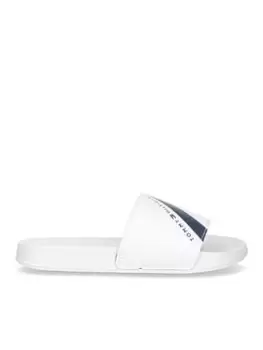 Image of Tommy Hilfiger Kids Flag Print Pool Sliders - White, Size 7 Older