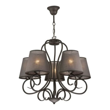 Image of Lamkur Lighting - Lorenzo Multi Arm Pendant Ceiling Light, Fabric Shade, Anthracite, 5x E27