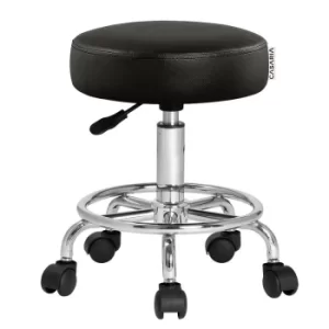 Image of Swivel Stool Wheeled PU Work Chair Adjustable Swivelling Castors Tattoo Nail Black
