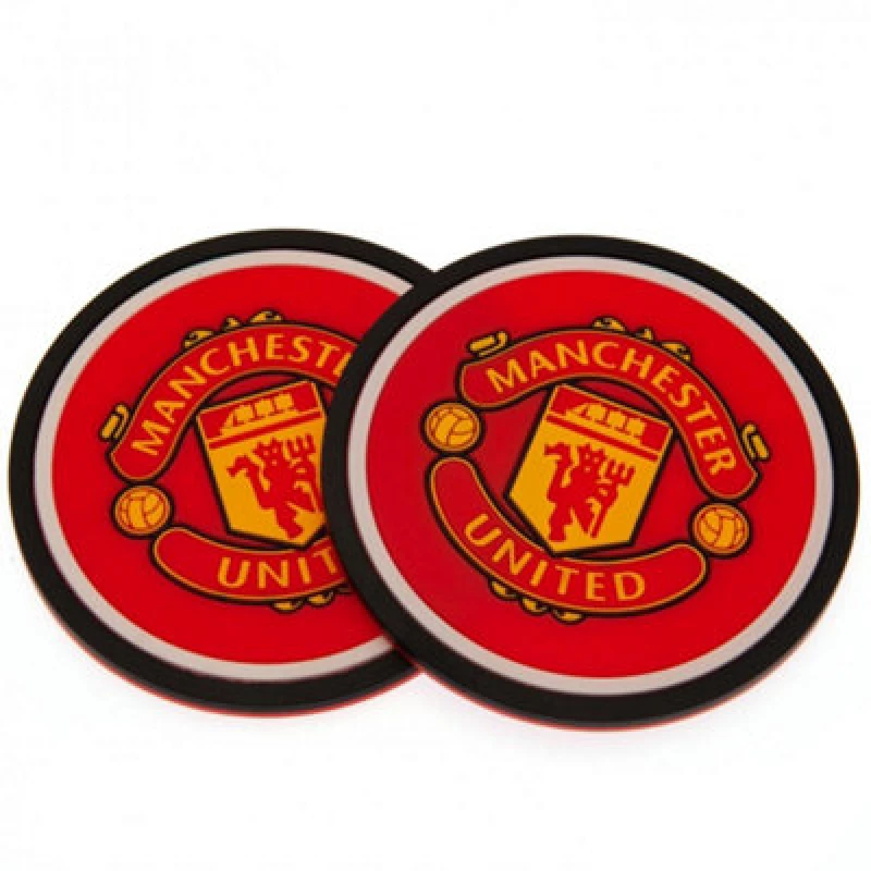 Image of Manchester United FC Manchester United FC Coaster Set Pack of 2 in Red Red One Size Unisex 5059000771552