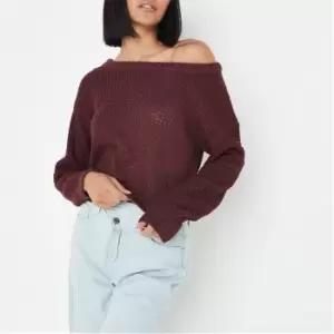 Image of Missguided Waffle Off Shoulder Jumper - Red
