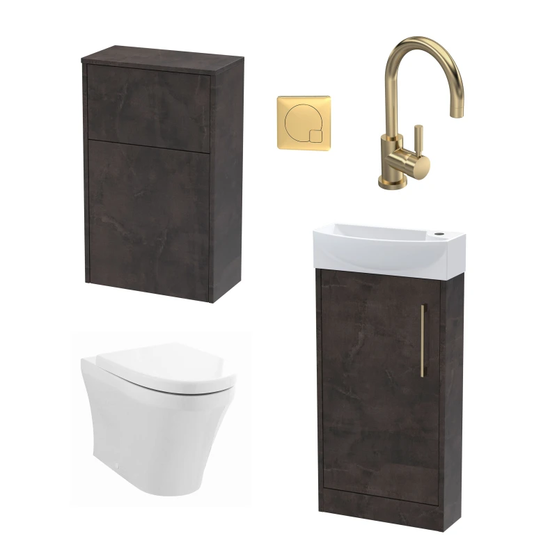 Image of Balterley Cloakroom Left Hand Vanity WC Unit Toilet and Tap Slate Brass 440mm Bronze