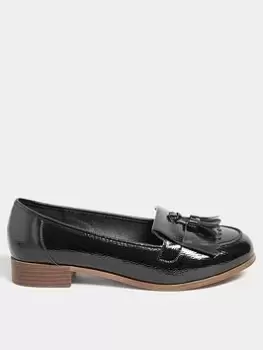 Image of Yours Yours Wide Fit Patent Tassel Loafer Black, Size 9, Women
