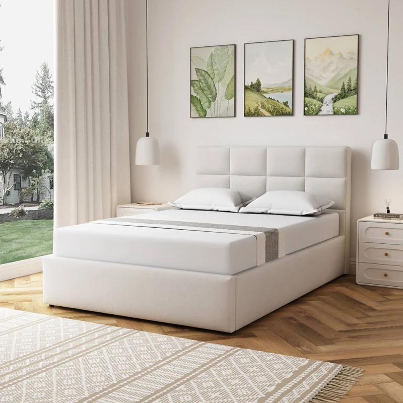 Image of Artemis Home Richwood Fabric 135cm Double Ottoman Bed Frame with Storage - Beige Beige Unisex Double