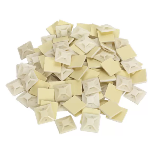 Image of Sealey CTM3030W Self-Adhesive Cable Tie Mount 30 x 30mm White Pack of 100