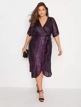 Image of Yours Sequin Double Mesh Wrap Dress - Purple, Purple, Size 26-28, Women