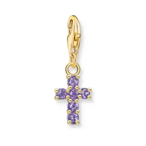 Image of THOMAS SABO Gold Plated Amethyst Zirconia Cross Charm
