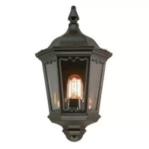 Image of Outdoor Rated IP43 1 Bulb Half Lantern Wall Light Black LED E27 100W