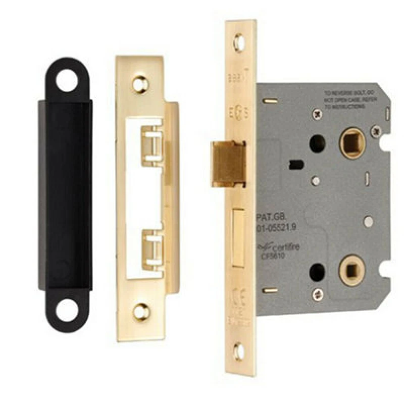 Image of Loops Locking Bathroom Door Sashlock Latch Square Forend 76mm Satin Brass Metallics unisex