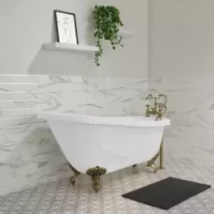 Image of Freestanding Single Ended Roll Top Slipper Bath with Brushed Brass Feet 1555 x 725mm - Park Royal