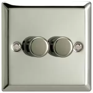 Image of Varilight Classic 2 Gang 1 Way 2x250W Dimmer Switch - Mirror Chrome
