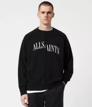 Image of AllSaints Mens Diverge Crew Sweatshirt, Jet Black, Size: XL