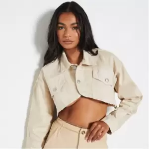 Image of I Saw It First Curved Hem Seam Detail Crop Shacket - Neutral