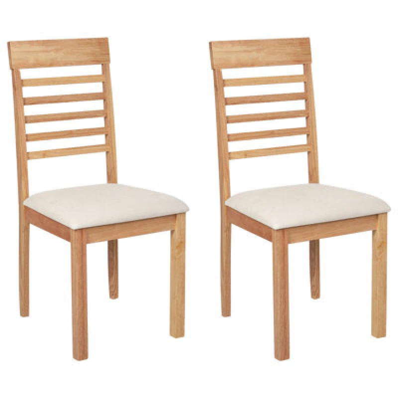 Image of Beliani Set Of 2 Dining Chairs Ortley Wood Light Brown/ Beige