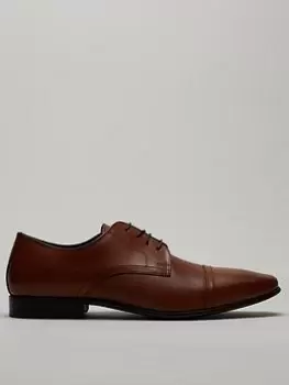 Image of Burton Menswear London Leather Cap Toe Derby Shoes - Brown , Brown, Size 9, Men