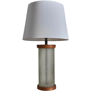 Image of Gianni Table Lamp in Wood & Glass with Tapered Aspen Shade - White - No Bulb