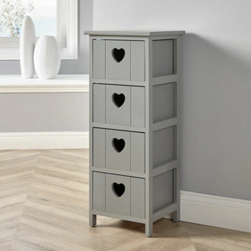 Image of Home Source Lovestack Fully Assembled 4 Drawer Chest Storage Unit Grey