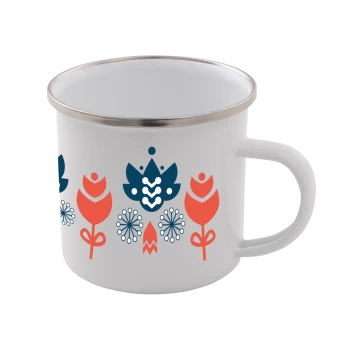 Image of Colourful Flower Scandi Print Enamel Mug - White