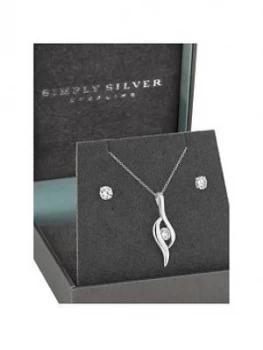 Image of Simply Silver Cubic Zirconia Polished Twist Stone Jewellery Set