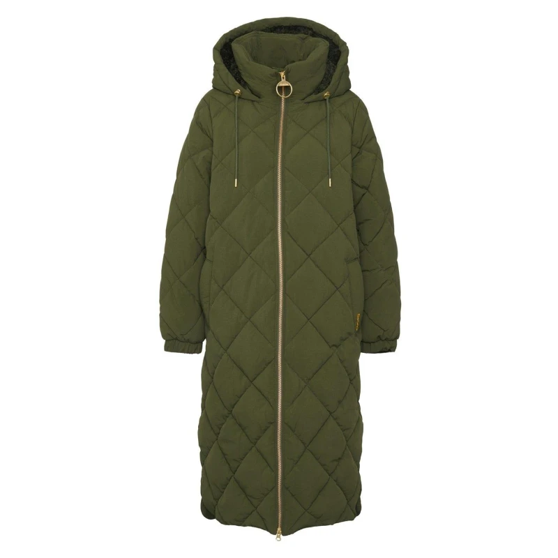 Image of Barbour Womens Kirkton Longline Puffer Quilted Jacket Olive female 10 (S)