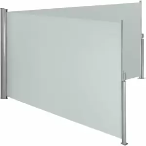 Image of Double-sided garden privacy screen w/ retractable awnings - privacy screen, garden privacy screen, patio awning - 180 x 600cm grey - grey