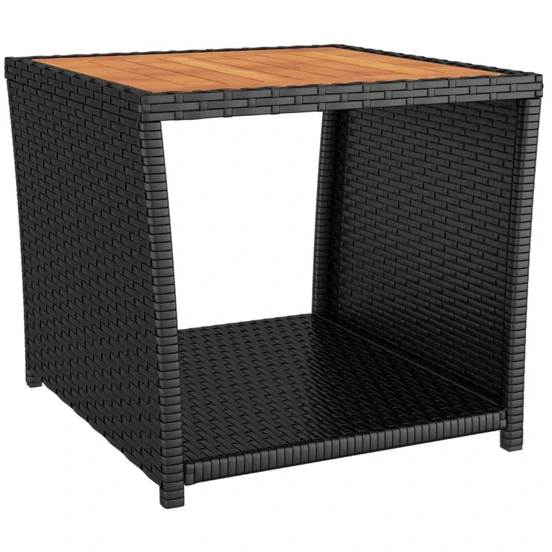 Image of VIDAXL Tea Table with Wooden Top Black Poly Rattan&Solid Wood Acacia Vidaxl 319558