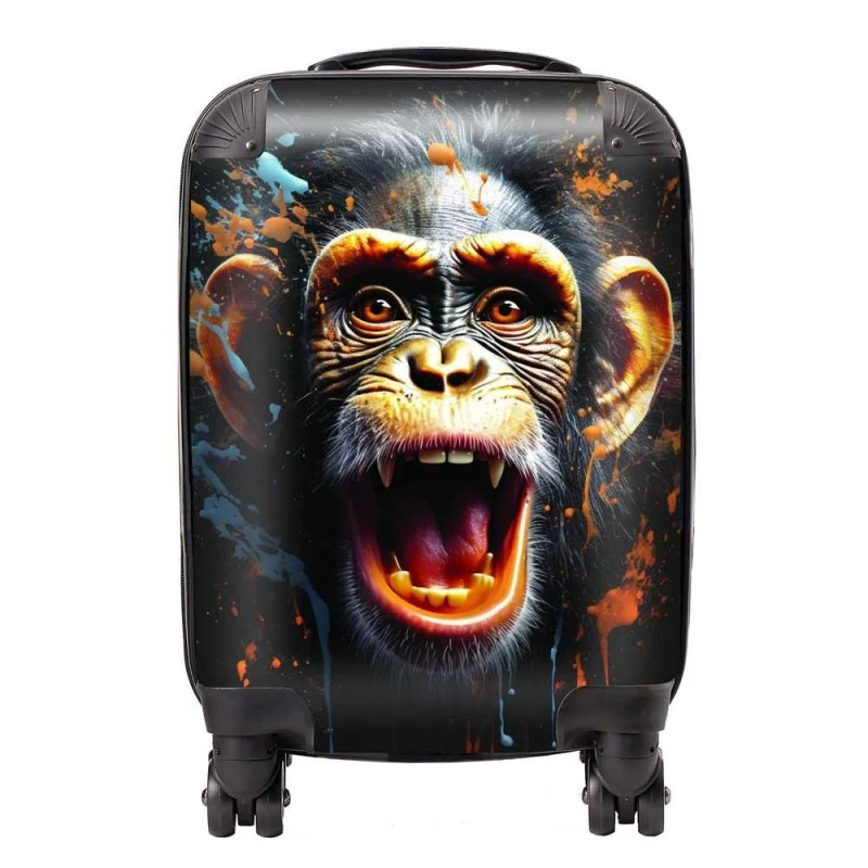 Image of Warren Reed - Designer Monkey Face Splashart Suitcase in Orange Size: Medium Orange Unisex Medium