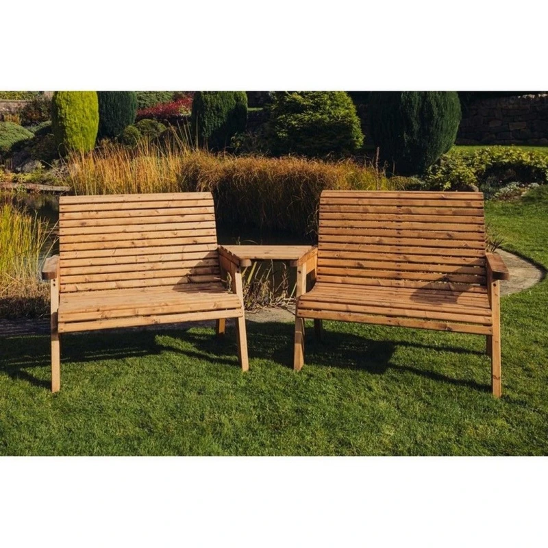 Image of Churnet Valley Garden Furniture Ltd Valley 2 Bench Set Angled Tray - Fully Assembled - Set of Cushions Inc in Brown Brown Unisex