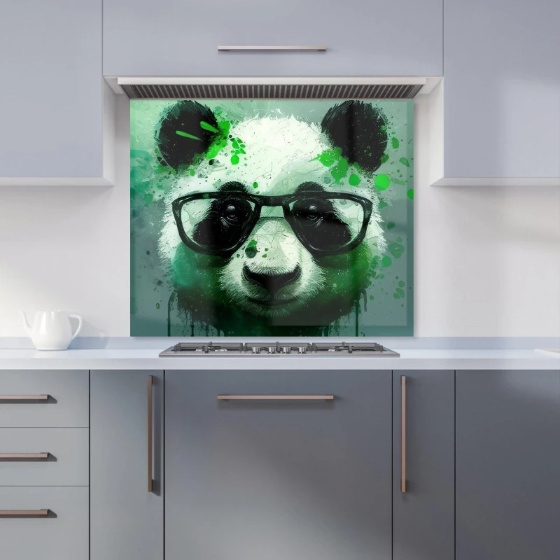 Image of Warren Reed - Designer Panda With Glasses, Green Splashart Kitchen Splashback Size: 700mm x 650mm Green Unisex 700mm x 650mm