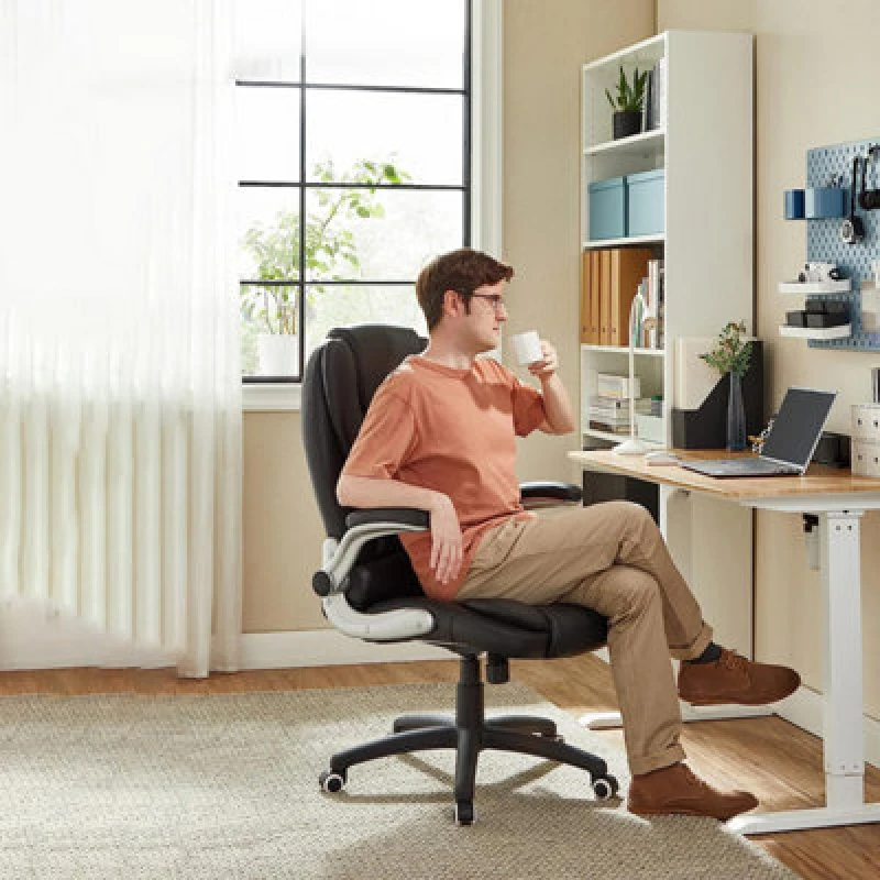 Image of Songmics Office Swivel Chair With 76cm High Back Large Seat And Flip-Up Armrest Computer Desk Executive Chair Pu Obg51Buk