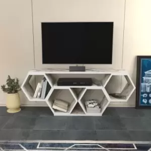 Image of Decorotika - Bal 120 Cm Wide Hexagonal tv Unit ,Hexagonal Display tv Stand , Lowboard tv Cabinet Up To 51 TVs - Full Ephesus