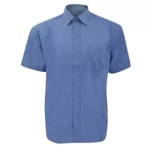 Image of Russell Collection Mens Short Sleeve Poly-Cotton Easy Care Poplin Shirt (17) (Corporate Blue)
