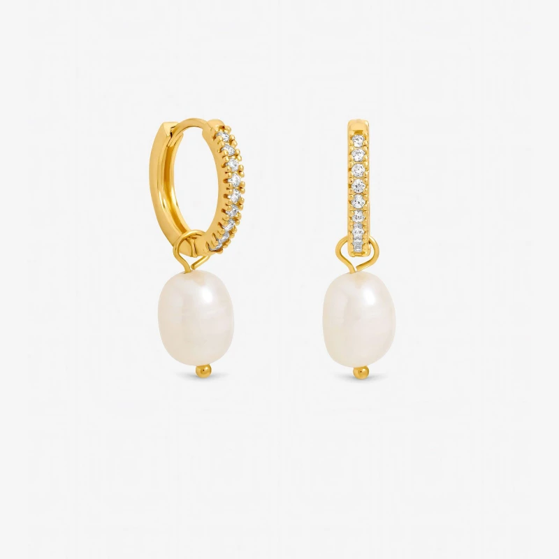 Image of Jon Richard Gold Plated Real Freshwater Pearl Huggie Earrings Huggie Earrings One Size Gold 71758110000